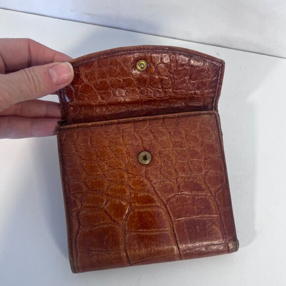 Anne Klein St Thomas Faux Croc Leather Bi Fold Wallet Kiss Clasp Change Purse - Picture 2 of 14